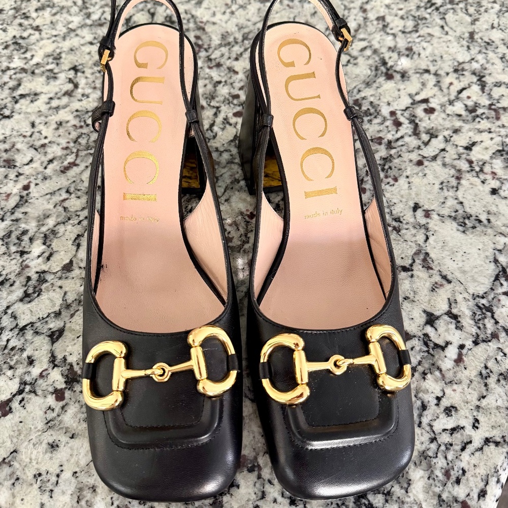 GUCCI Horsebit Leather Slingback Pumps